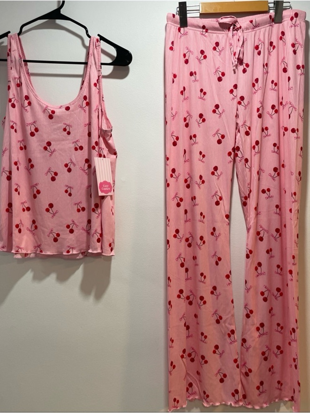 Pink Cherry-Print Tank & Pajama Pants Set